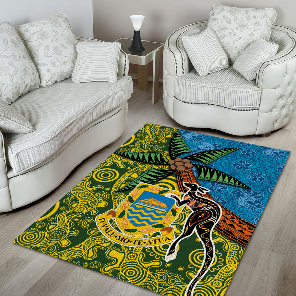 Tuvalu and Australia Together Area Rug Tapa Pattern and Aboriginal mix Culture