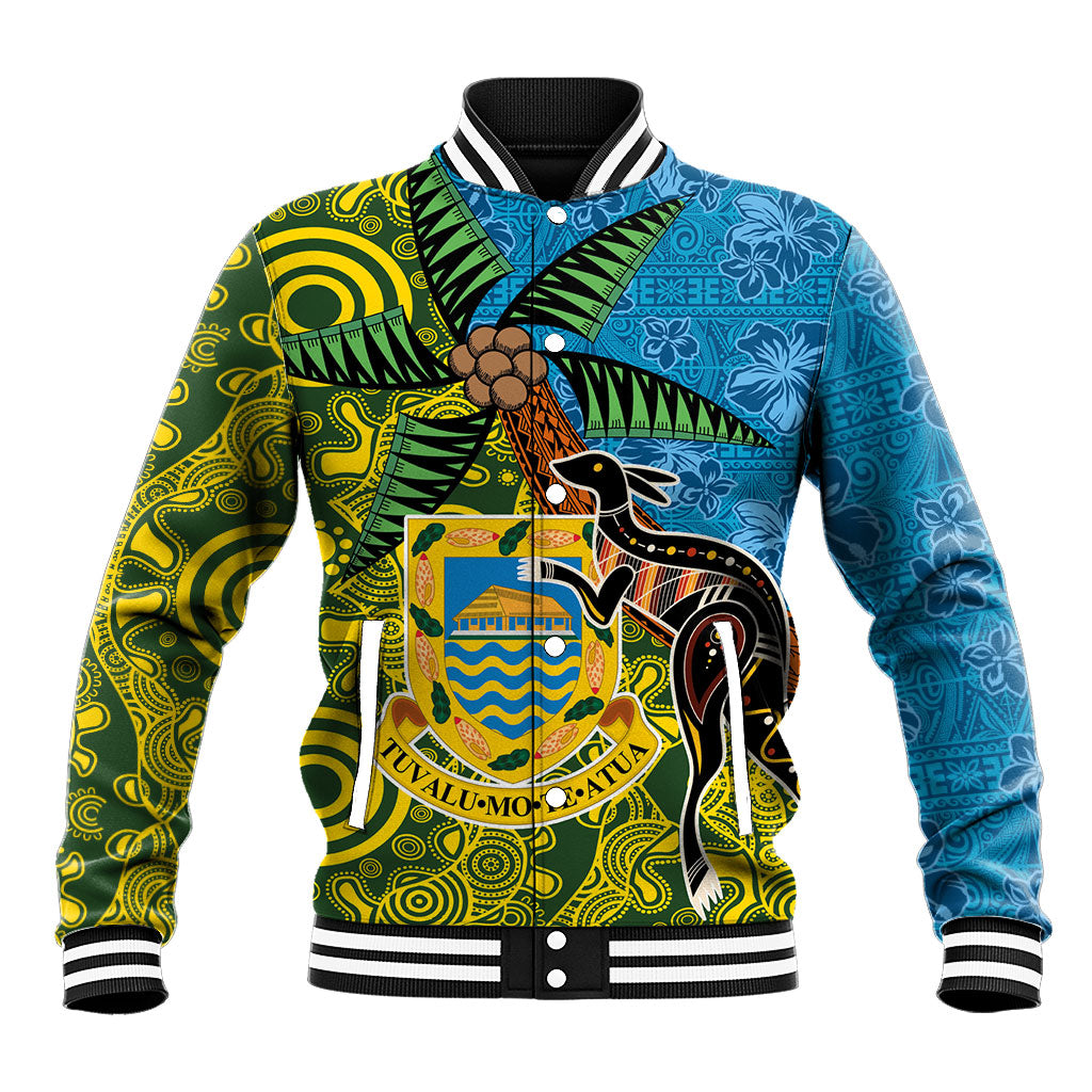 Tuvalu and Australia Together Baseball Jacket Tapa Pattern and Aboriginal mix Culture