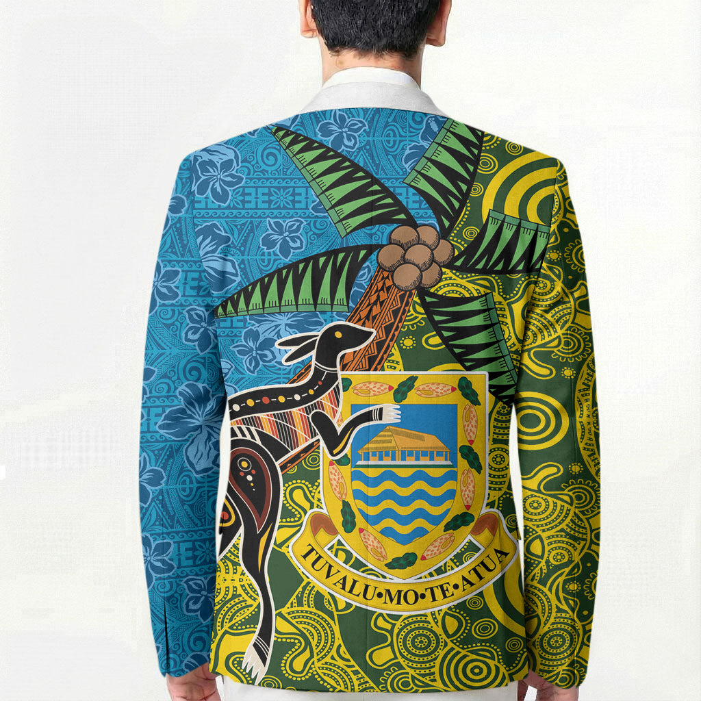 Tuvalu and Australia Together Blazer Tapa Pattern and Aboriginal mix Culture