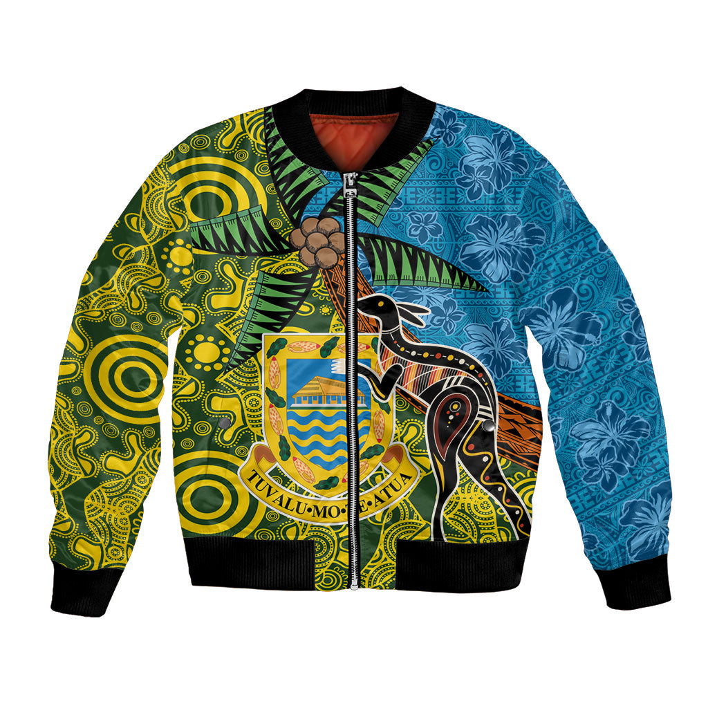 Tuvalu and Australia Together Bomber Jacket Tapa Pattern and Aboriginal mix Culture LT03 Unisex Multicolor - Polynesian Pride