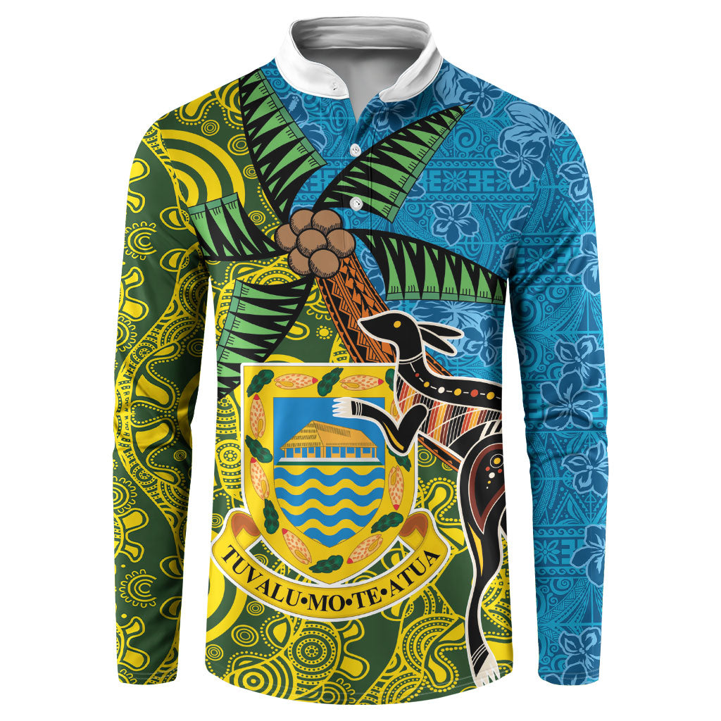 Tuvalu and Australia Together Button Sweatshirt Tapa Pattern and Aboriginal mix Culture LT03 Multicolor - Polynesian Pride