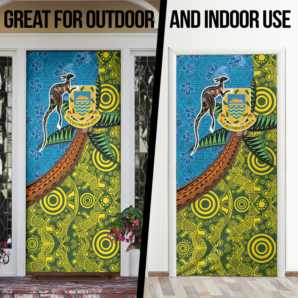 Tuvalu and Australia Together Door Cover Tapa Pattern and Aboriginal mix Culture