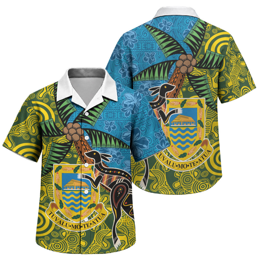 Tuvalu and Australia Together Family Matching Off Shoulder Maxi Dress and Hawaiian Shirt Tapa Pattern and Aboriginal mix Culture LT03 Son's Shirt Multicolor - Polynesian Pride