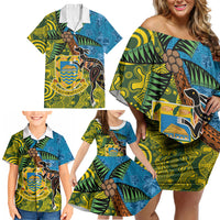 Tuvalu and Australia Together Family Matching Off Shoulder Short Dress and Hawaiian Shirt Tapa Pattern and Aboriginal mix Culture LT03 - Polynesian Pride
