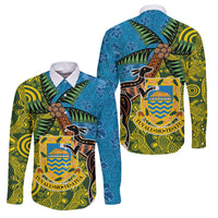 Tuvalu and Australia Together Family Matching Off Shoulder Short Dress and Hawaiian Shirt Tapa Pattern and Aboriginal mix Culture LT03 Dad's Shirt - Long Sleeve Multicolor - Polynesian Pride