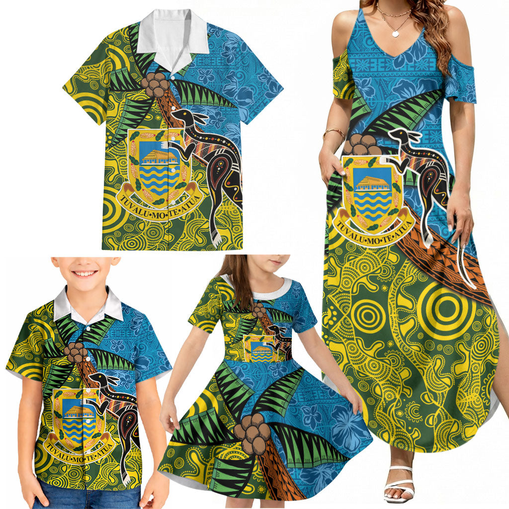 Tuvalu and Australia Together Family Matching Summer Maxi Dress and Hawaiian Shirt Tapa Pattern and Aboriginal mix Culture LT03 - Polynesian Pride