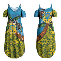 Tuvalu and Australia Together Family Matching Summer Maxi Dress and Hawaiian Shirt Tapa Pattern and Aboriginal mix Culture LT03 Mom's Dress Multicolor - Polynesian Pride