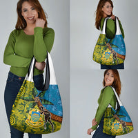 Tuvalu and Australia Together Grocery Bag Tapa Pattern and Aboriginal mix Culture