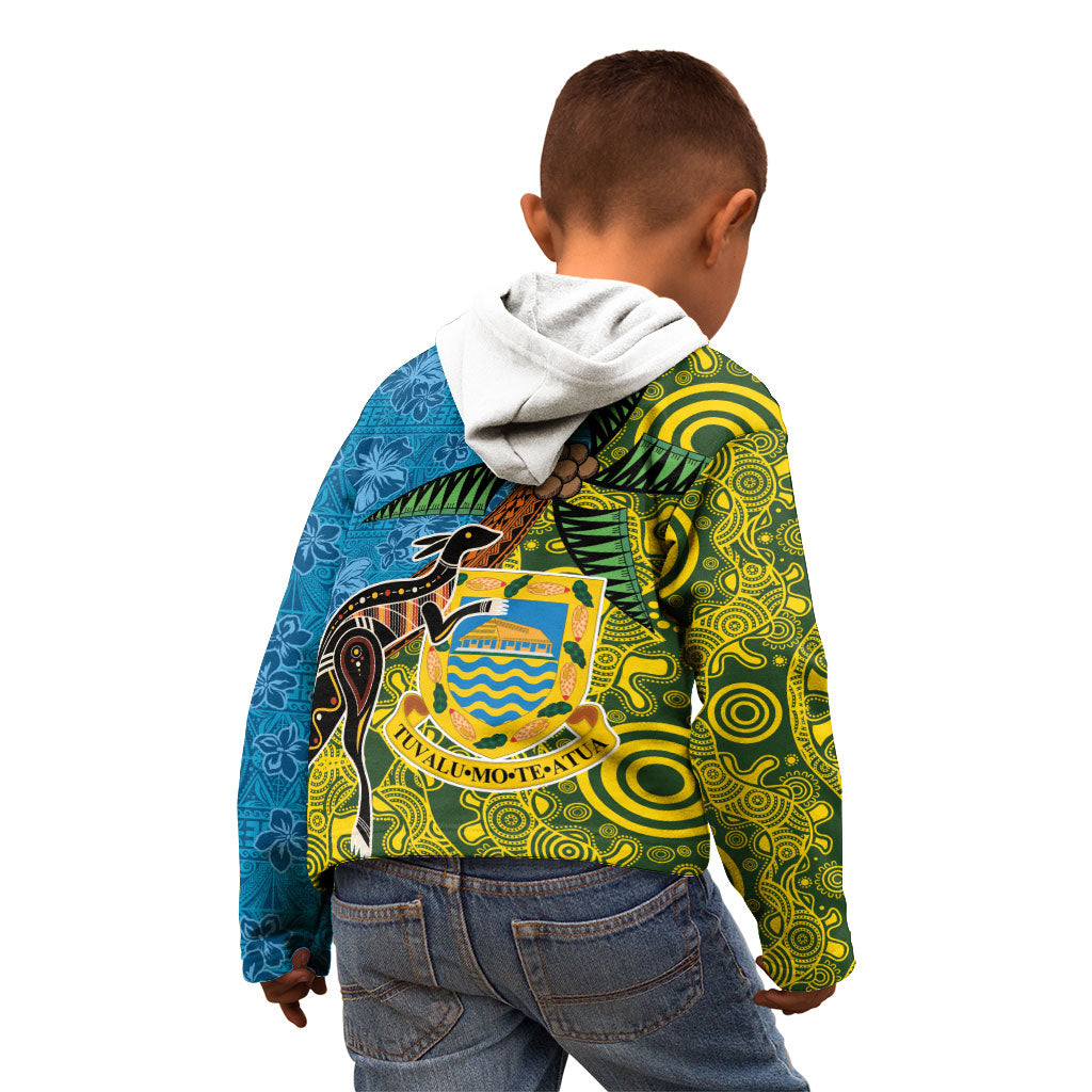 Tuvalu and Australia Together Kid Hoodie Tapa Pattern and Aboriginal mix Culture