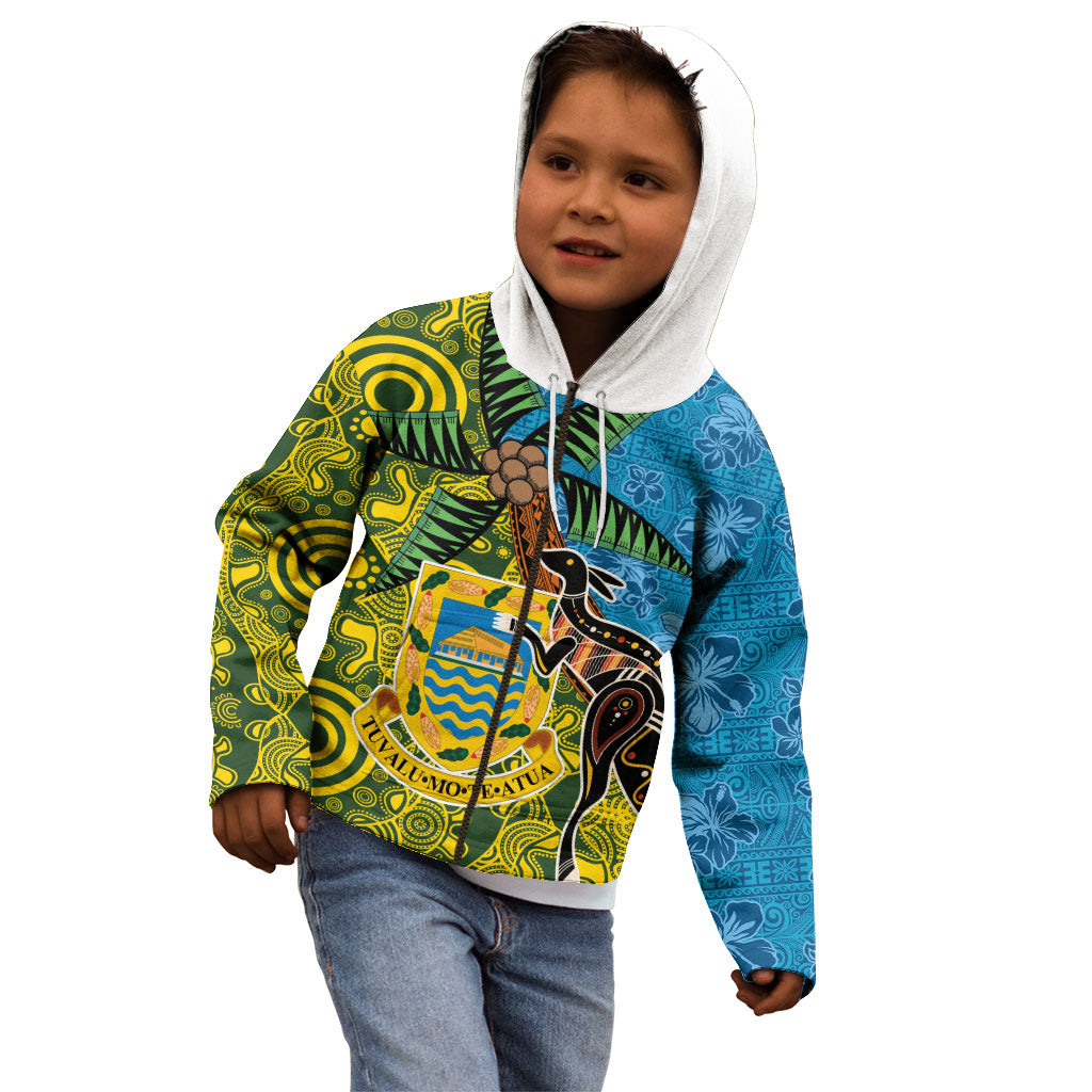 Tuvalu and Australia Together Kid Hoodie Tapa Pattern and Aboriginal mix Culture