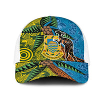Tuvalu and Australia Together Mesh Trucker Cap Tapa Pattern and Aboriginal mix Culture
