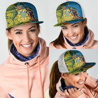 Tuvalu and Australia Together Mesh Trucker Cap Tapa Pattern and Aboriginal mix Culture