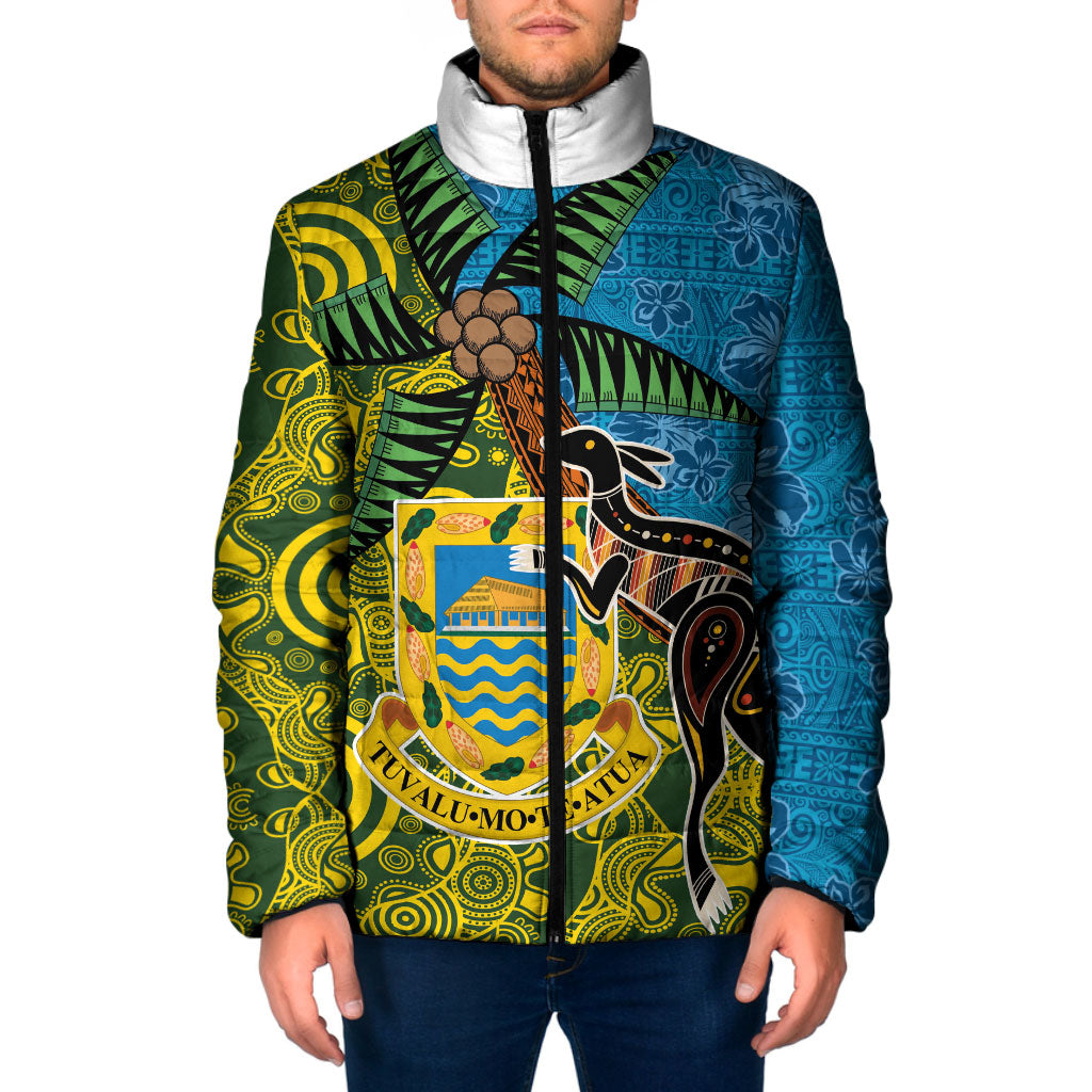 Tuvalu and Australia Together Padded Jacket Tapa Pattern and Aboriginal mix Culture