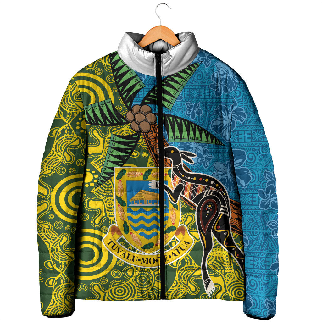 Tuvalu and Australia Together Padded Jacket Tapa Pattern and Aboriginal mix Culture