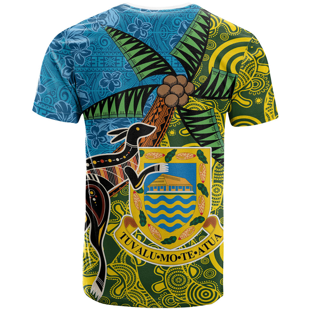Tuvalu and Australia Together T Shirt Tapa Pattern and Aboriginal mix Culture