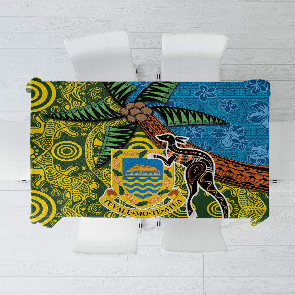 Tuvalu and Australia Together Tablecloth Tapa Pattern and Aboriginal mix Culture