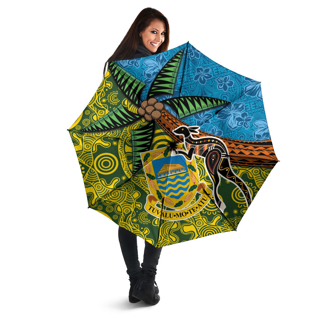 Tuvalu and Australia Together Umbrella Tapa Pattern and Aboriginal mix Culture
