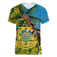Tuvalu and Australia Together Women V-Neck T-Shirt Tapa Pattern and Aboriginal mix Culture LT03 Female Multicolor - Polynesian Pride