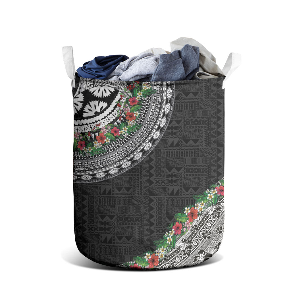 Fiji Hibiscus Laundry Basket Tapa Masi Motifs with Tropical Plants