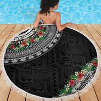 Fiji Hibiscus Beach Blanket Tapa Masi Motifs with Tropical Plants