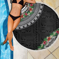 Fiji Hibiscus Beach Blanket Tapa Masi Motifs with Tropical Plants