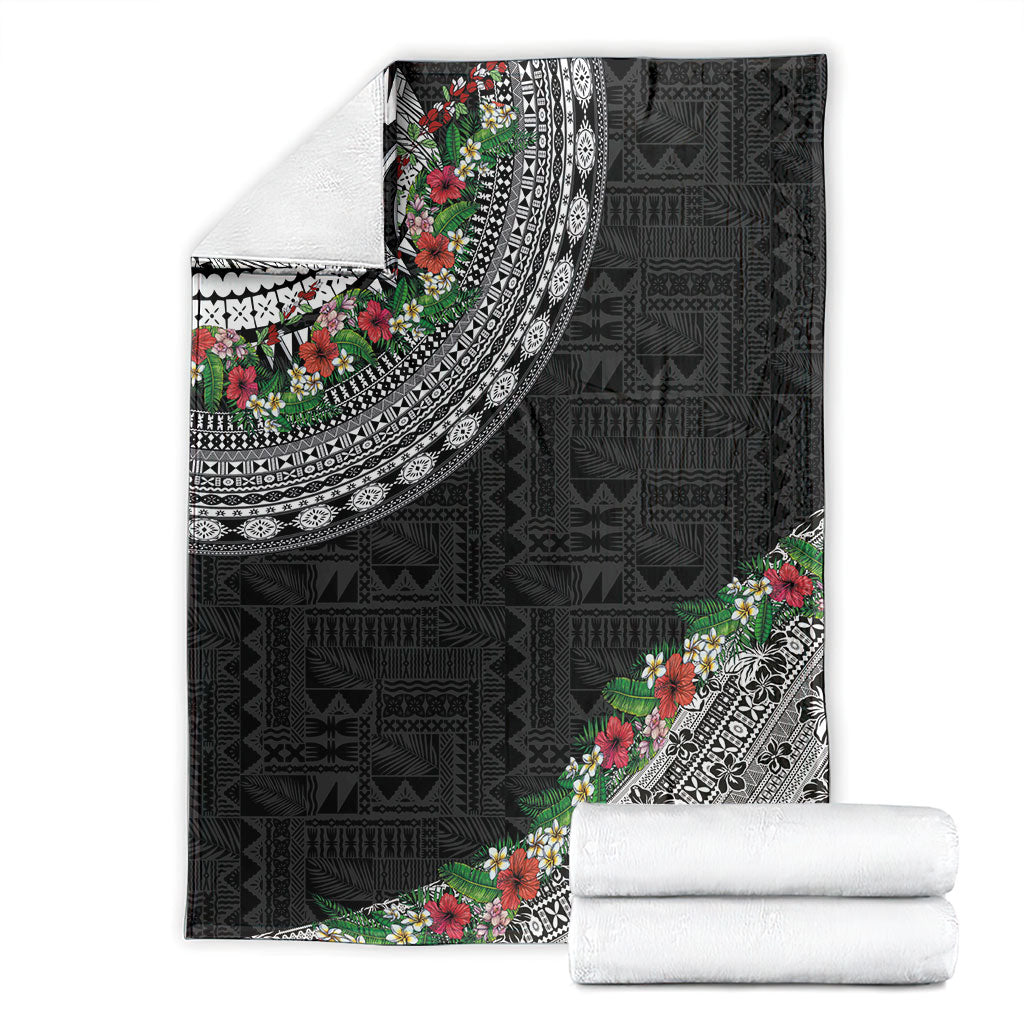 Fiji Hibiscus Blanket Tapa Masi Motifs with Tropical Plants