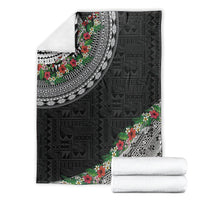 Fiji Hibiscus Blanket Tapa Masi Motifs with Tropical Plants