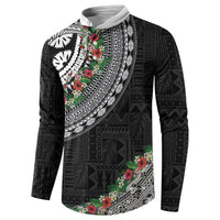 Fiji Hibiscus Button Sweatshirt Tapa Masi Motifs with Tropical Plants