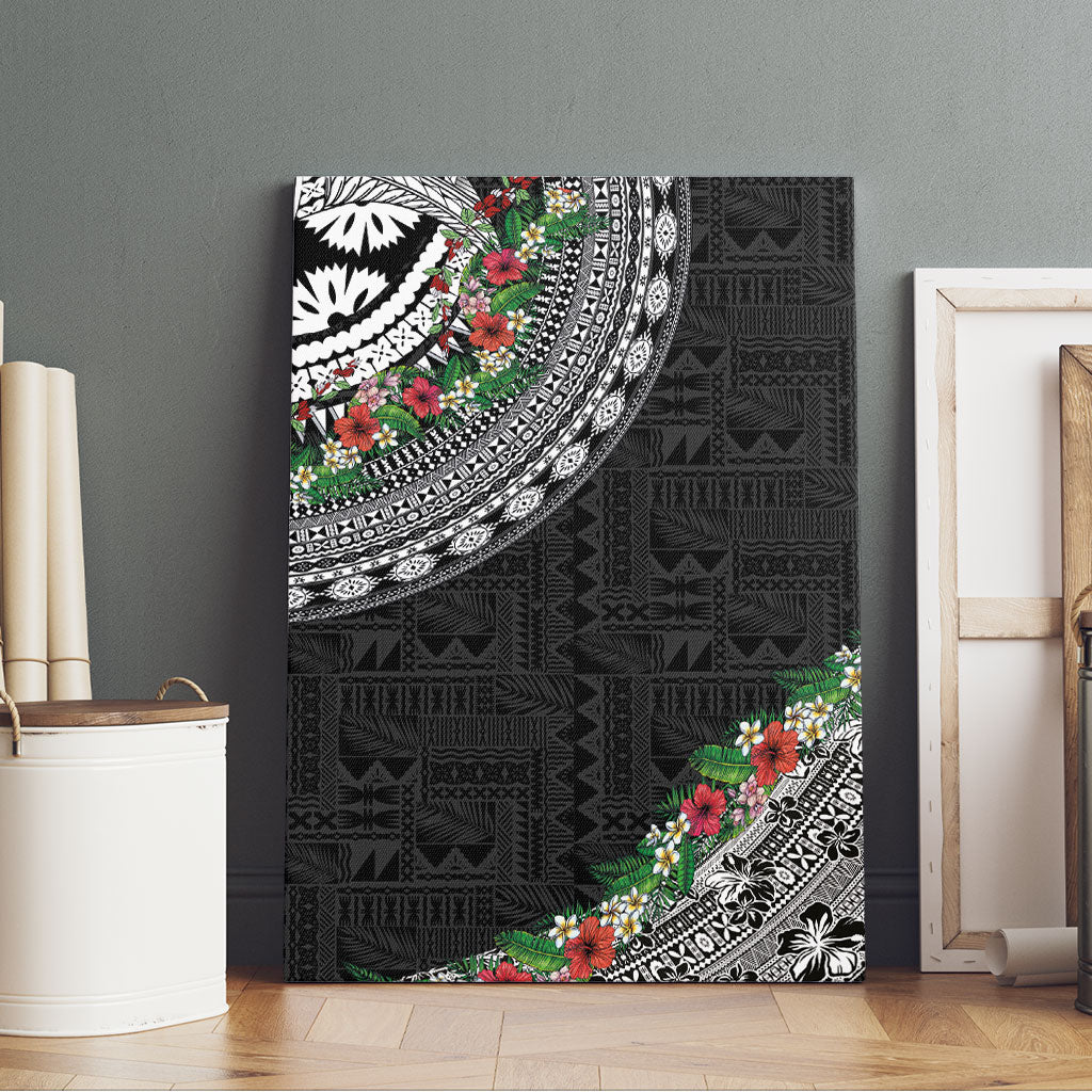 Fiji Hibiscus Canvas Wall Art Tapa Masi Motifs with Tropical Plants