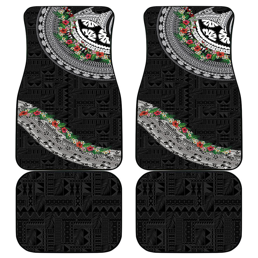 Fiji Hibiscus Car Mats Tapa Masi Motifs with Tropical Plants