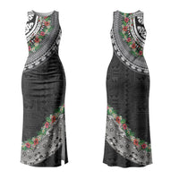 Fiji Hibiscus Couples Matching Tank Maxi Dress and Hawaiian Shirt Tapa Masi Motifs with Tropical Plants LT03 - Polynesian Pride
