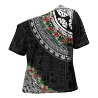 Fiji Hibiscus Cross Shoulder Shirt Tapa Masi Motifs with Tropical Plants