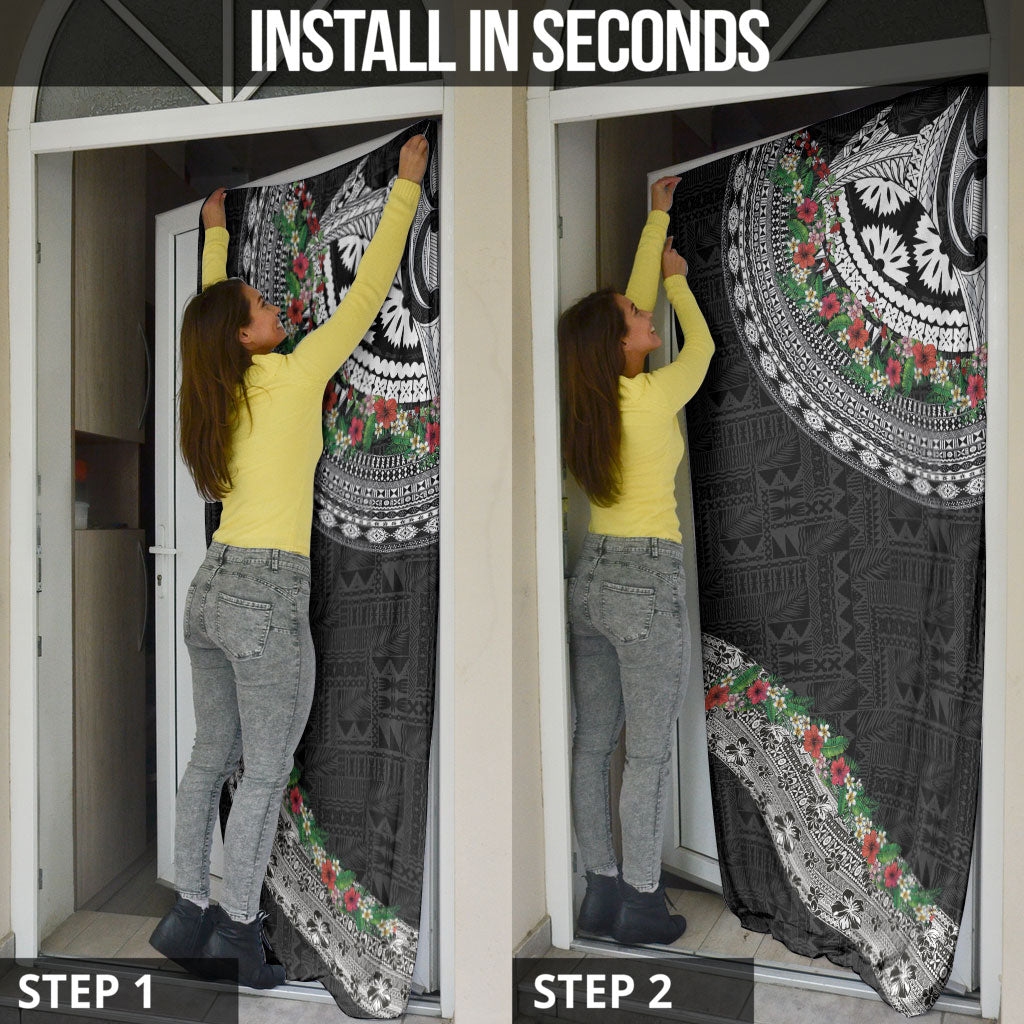 Fiji Hibiscus Door Cover Tapa Masi Motifs with Tropical Plants LT03 - Polynesian Pride