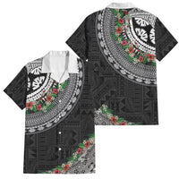 Fiji Hibiscus Family Matching Mermaid Dress and Hawaiian Shirt Tapa Masi Motifs with Tropical Plants LT03 Dad's Shirt - Short Sleeve Black - Polynesian Pride