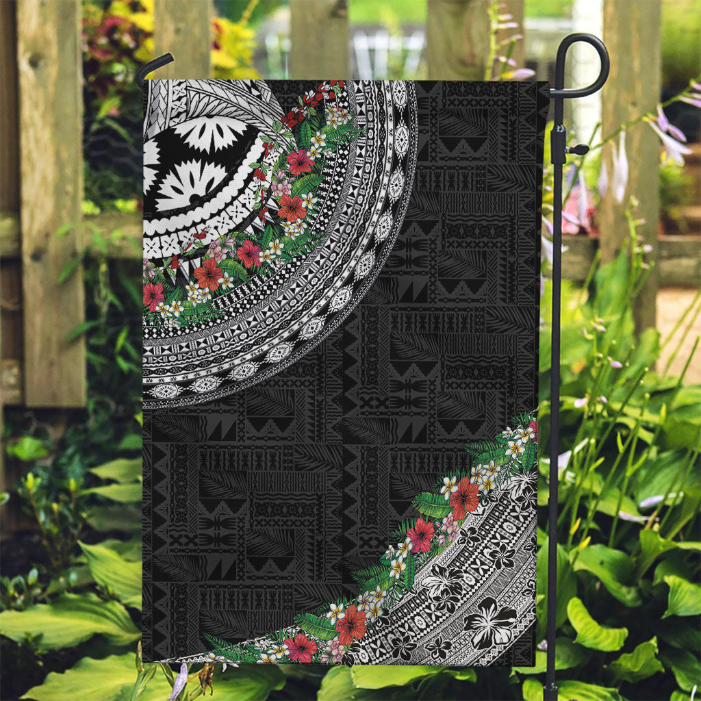 Fiji Hibiscus Garden Flag Tapa Masi Motifs with Tropical Plants