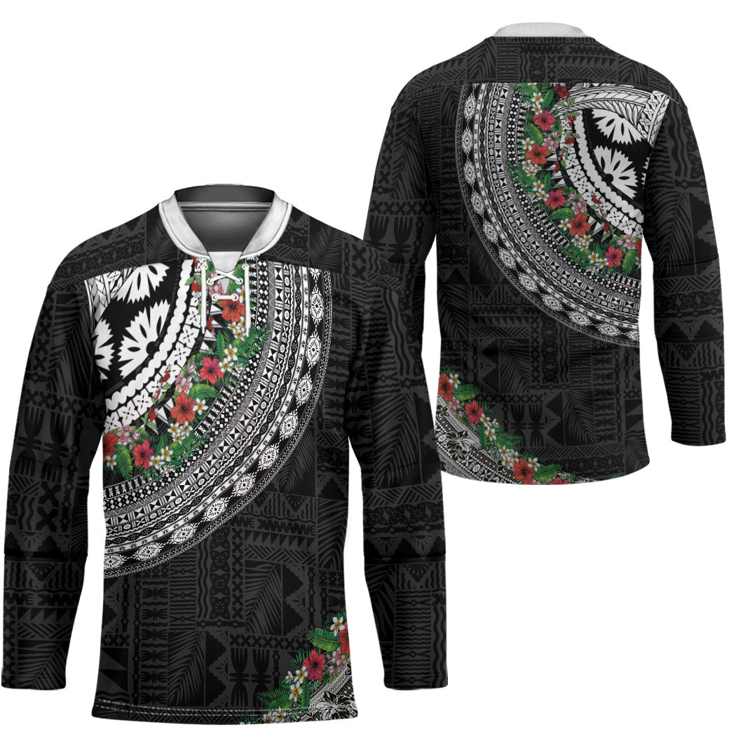 Fiji Hibiscus Hockey Jersey Tapa Masi Motifs with Tropical Plants