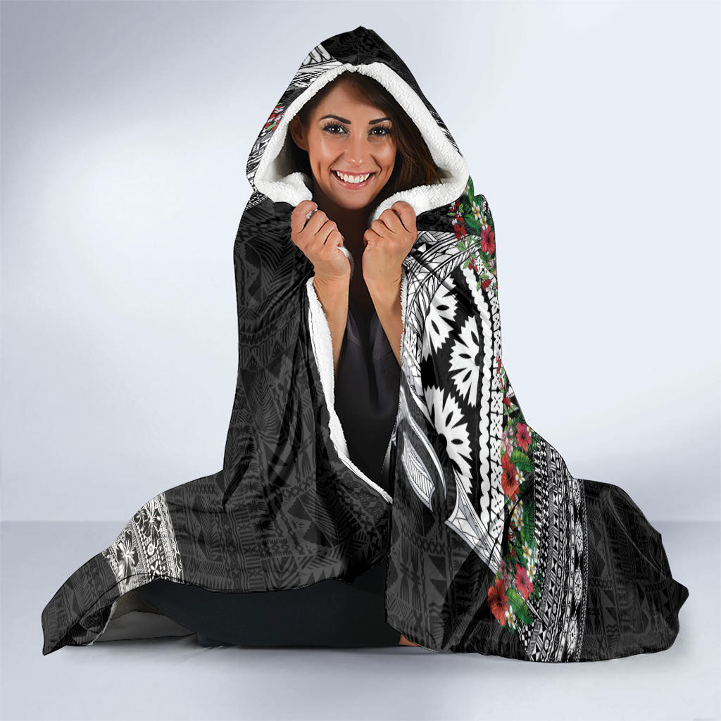 Fiji Hibiscus Hooded Blanket Tapa Masi Motifs with Tropical Plants LT03 - Polynesian Pride