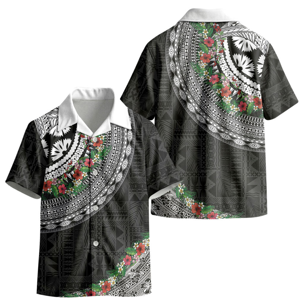 Fiji Hibiscus Kid Hawaiian Shirt Tapa Masi Motifs with Tropical Plants