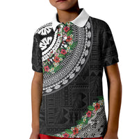 Fiji Hibiscus Kid Polo Shirt Tapa Masi Motifs with Tropical Plants