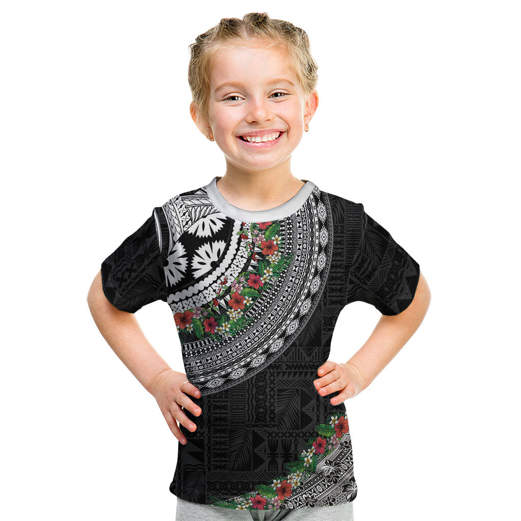 Fiji Hibiscus Kid T Shirt Tapa Masi Motifs with Tropical Plants