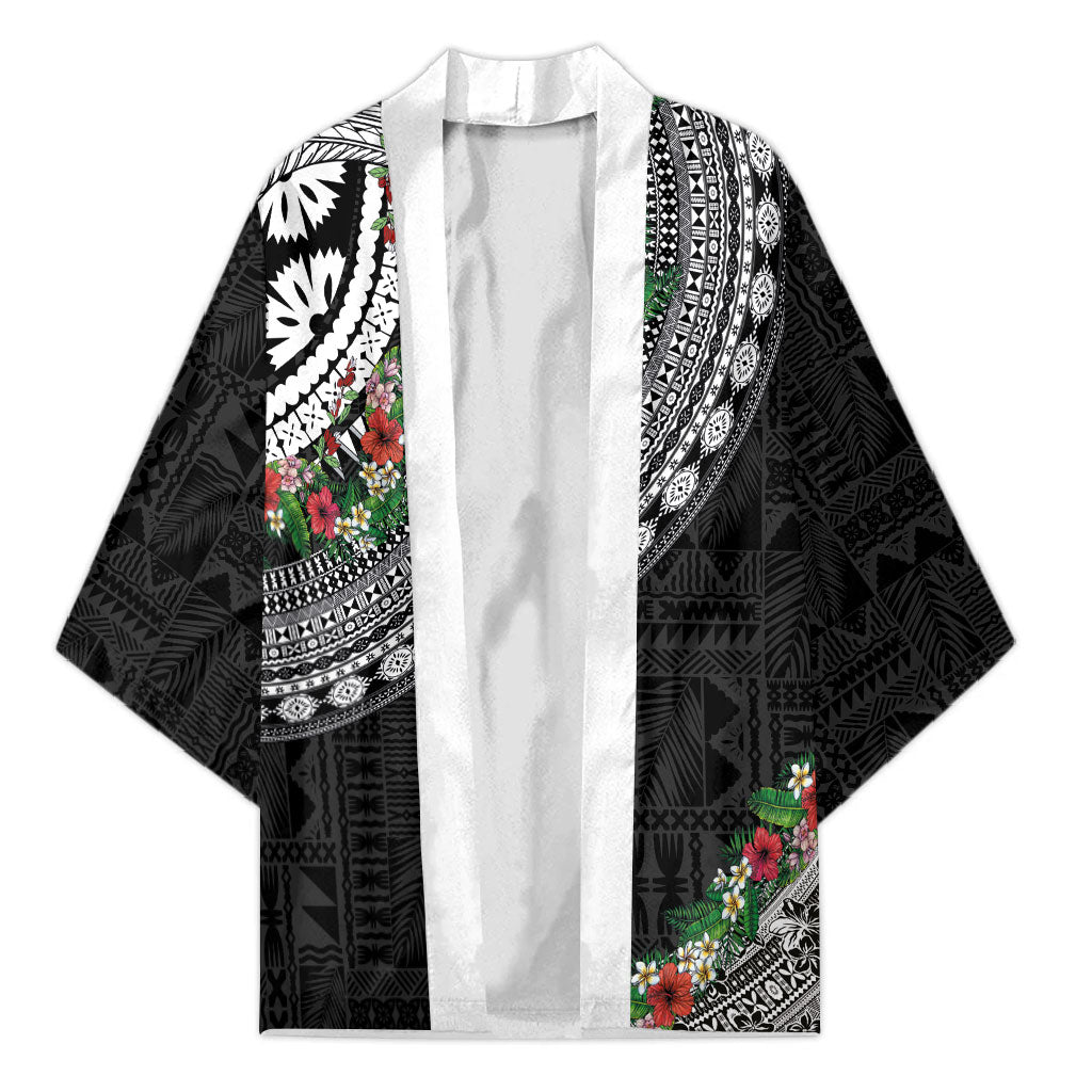 Fiji Hibiscus Kimono Tapa Masi Motifs with Tropical Plants