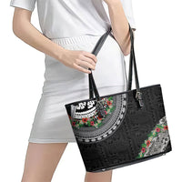 Fiji Hibiscus Leather Tote Bag Tapa Masi Motifs with Tropical Plants