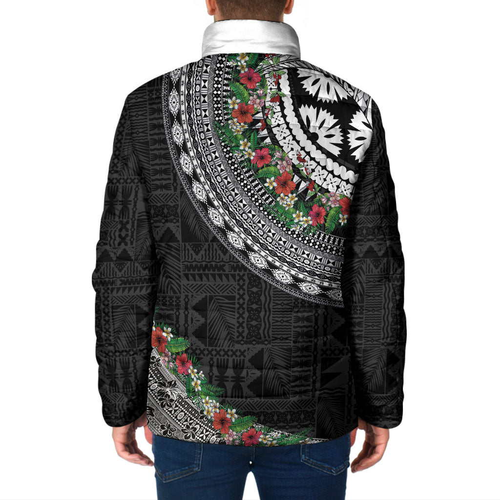 Fiji Hibiscus Padded Jacket Tapa Masi Motifs with Tropical Plants