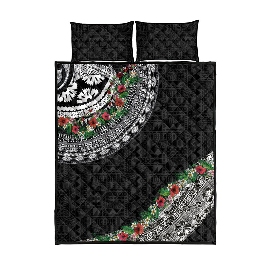 Fiji Hibiscus Quilt Bed Set Tapa Masi Motifs with Tropical Plants