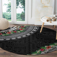 Fiji Hibiscus Round Carpet Tapa Masi Motifs with Tropical Plants