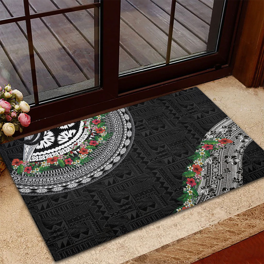 Fiji Hibiscus Rubber Doormat Tapa Masi Motifs with Tropical Plants