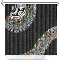 Fiji Hibiscus Shower Curtain Tapa Masi Motifs with Tropical Plants