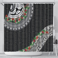 Fiji Hibiscus Shower Curtain Tapa Masi Motifs with Tropical Plants