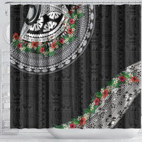 Fiji Hibiscus Shower Curtain Tapa Masi Motifs with Tropical Plants