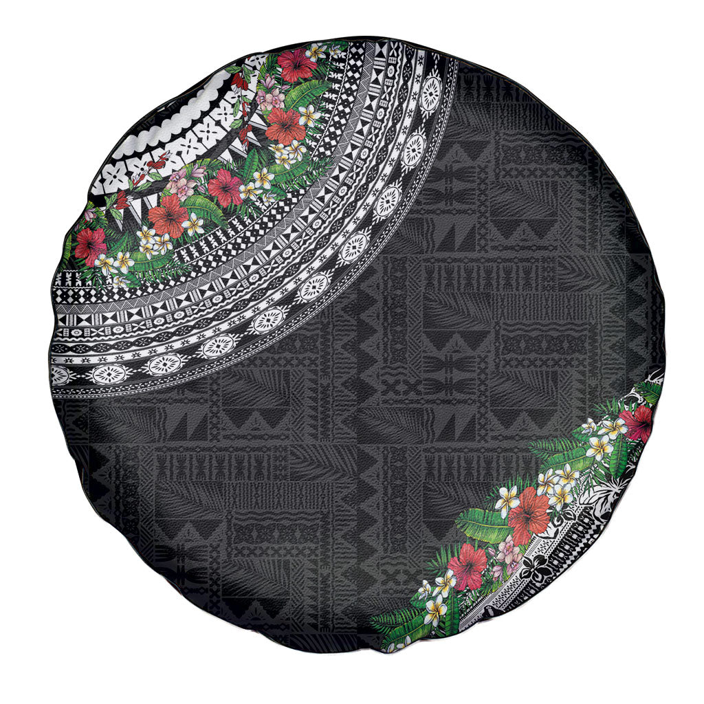 Fiji Hibiscus Spare Tire Cover Tapa Masi Motifs with Tropical Plants